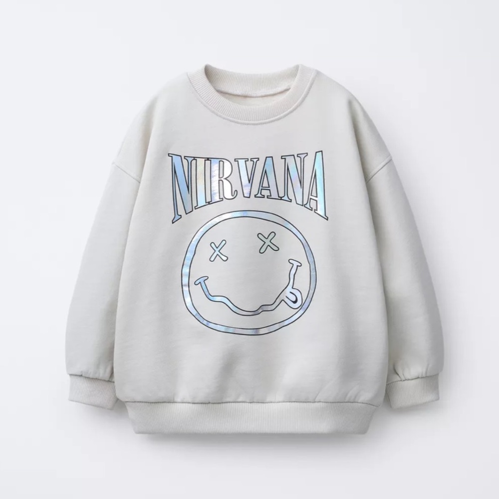 ZARA IRIDESCENT NIRVANA PRINT SWEATSHIRT